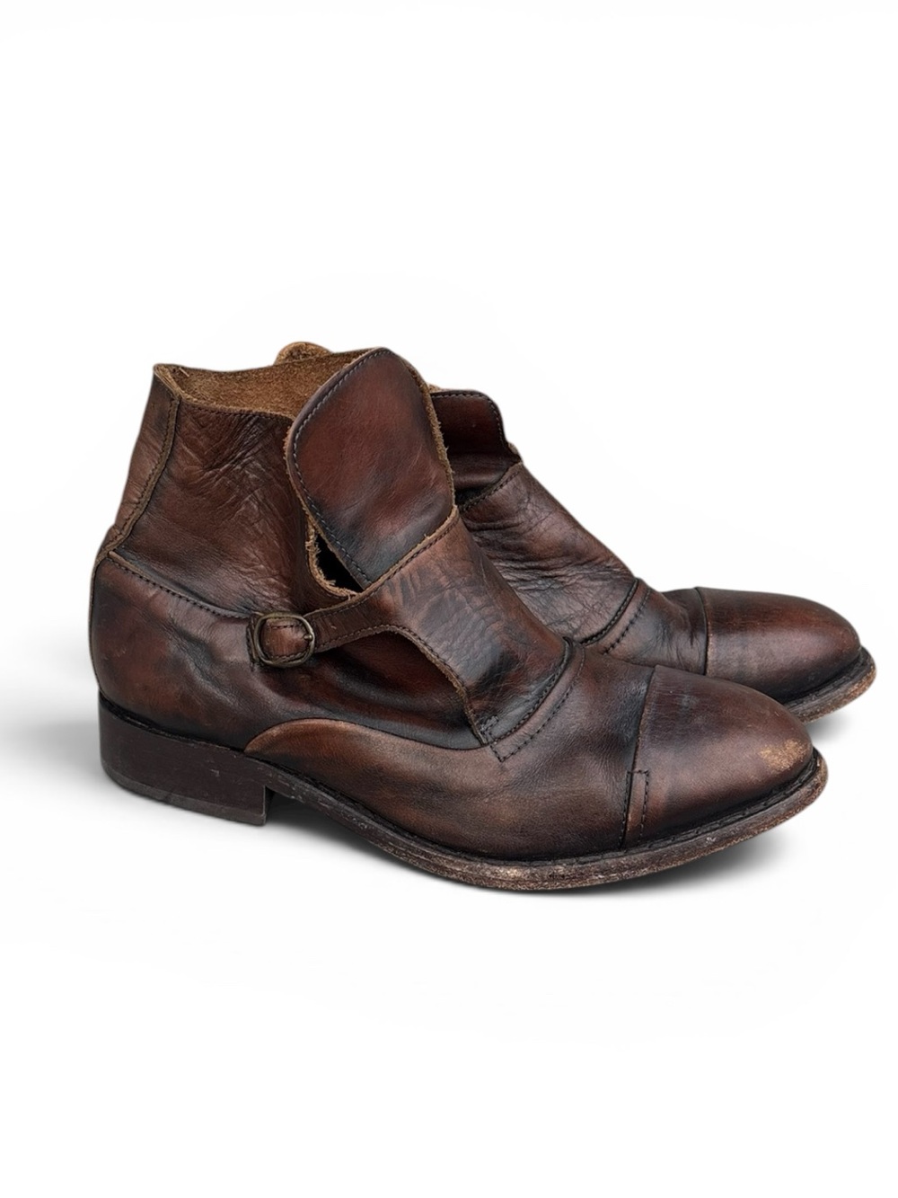 H by Hudson Hand Crafted Portugal Brown Leather Monk Strap Ankle Boots EU 38